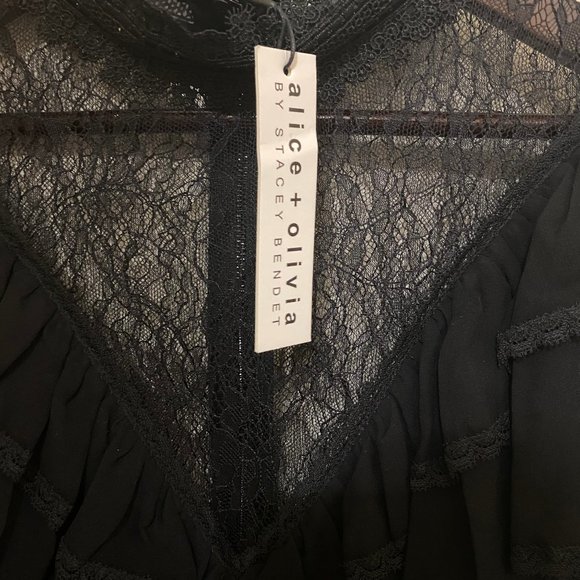 ALICE + OLIVIA Clea Ruffle Sheer Lace Tiered Dress - Picture 12 of 12